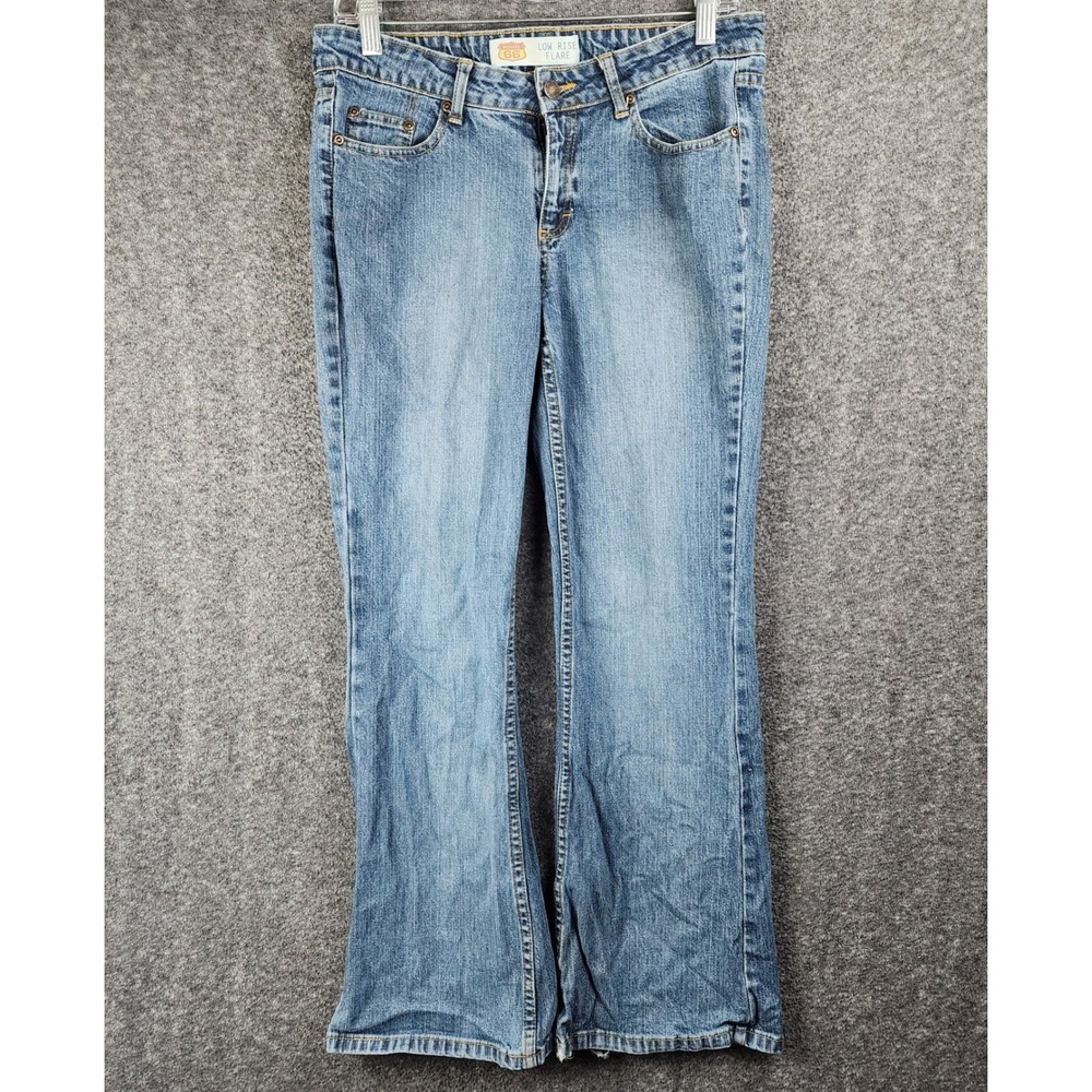 Route 66 Jeans Womens 8S Low Rise Flare Blue Distressed Hem Denim Pants
